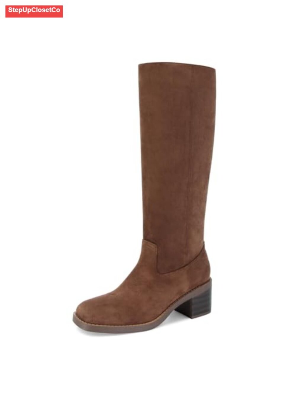 Womens Knee High Wide Calf Boots Square Toe Block Heel Pull On Riding